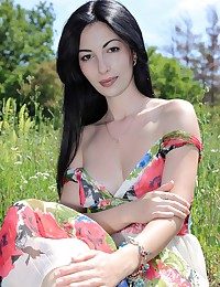 Smooth fair skin, womanly curves, and a pair of all in all puffed up nipples among fresh and vivid surroundings.